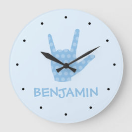 Redondo Grande Reloj de nombre de niño en lengua de señas I Love 