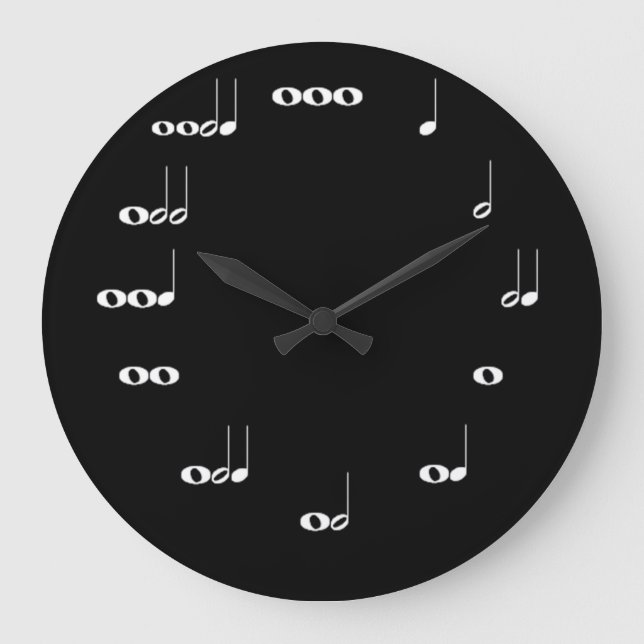 Redondo Grande Reloj de notas musicales negro (Anverso)