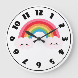 Redondo Grande Reloj de Nube de Arcoíris