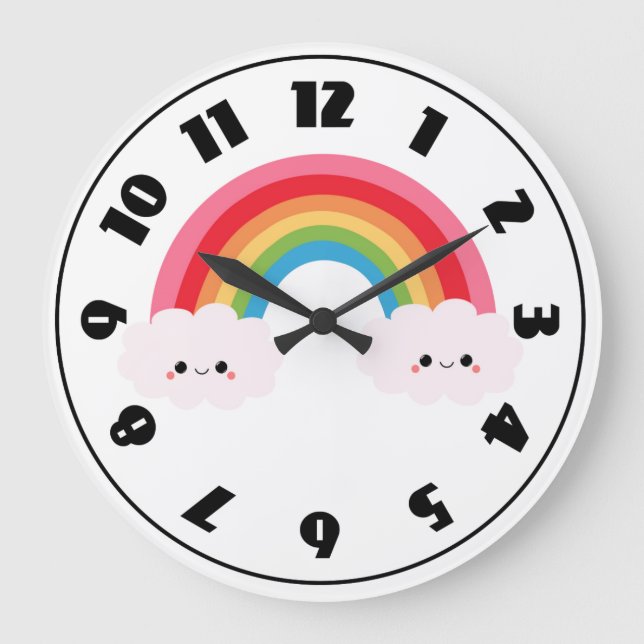Redondo Grande Reloj de Nube de Arcoíris (Anverso)