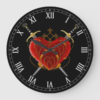 Redondo Grande Reloj de numero romano redondeado de corazones y d