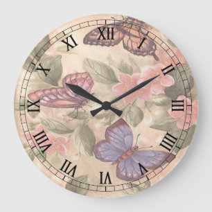 Redondo Grande Reloj de numero romano redondeado de mariposa