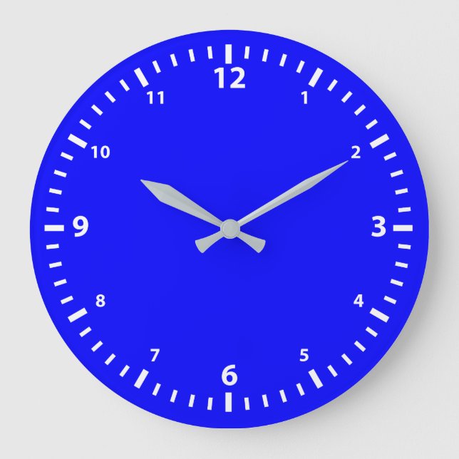 Redondo Grande Reloj de números blancos sobre azul (Anverso)