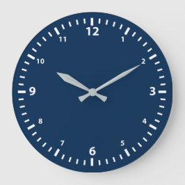 Redondo Grande Reloj de números blancos sobre fondo azul marino