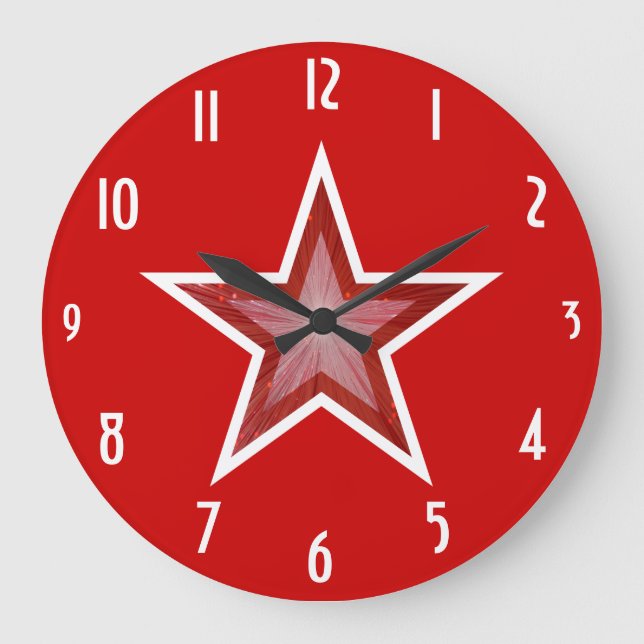 Redondo Grande Reloj de números de Estrella Roja todo rojo (Anverso)