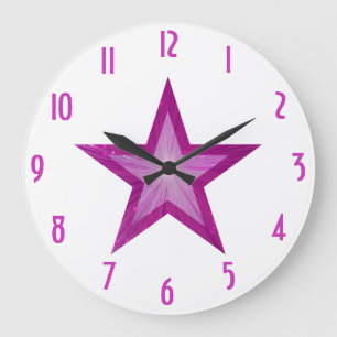 Redondo Grande Reloj de 'números' de estrella rosa todo blanco