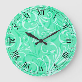 Redondo Grande Reloj de números romanos redondeado verde de menta