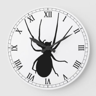 Redondo Grande Reloj de números romanos redondeados de araña negr