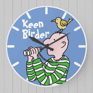 Redondo Grande Reloj de observador de aves de dibujos animados & 
