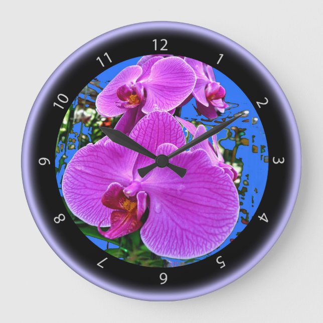 Redondo Grande Reloj de orquídea rosa (Anverso)