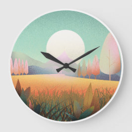 Redondo Grande Reloj de paisaje montañoso boho pastel de la natur