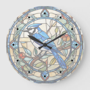 Redondo Grande Reloj de pájaro azul Jay Seted Glass Bluejay