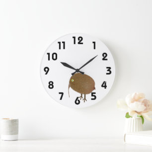 Redondo Grande Reloj de pájaro de kiwi