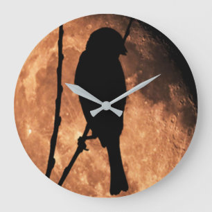 Redondo Grande Reloj de pájaro de la luna