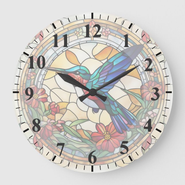 Redondo Grande Reloj de pájaro de vidrio manchado de goma (Anverso)