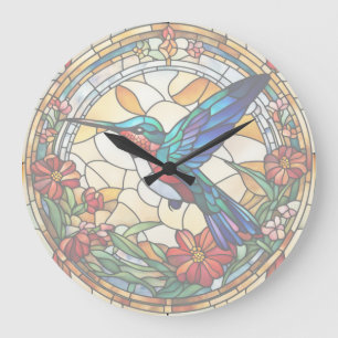 Redondo Grande Reloj de pájaro de vidrio manchado de goma