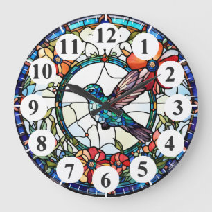 Redondo Grande Reloj de pájaro de vidrio templado azul