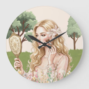 Redondo Grande Reloj de pared, 10" Mujeres vintage pastel natural