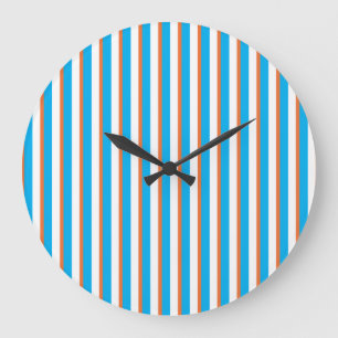 Redondo Grande Reloj de pared: Naranja, azul turquesa, franjas bl