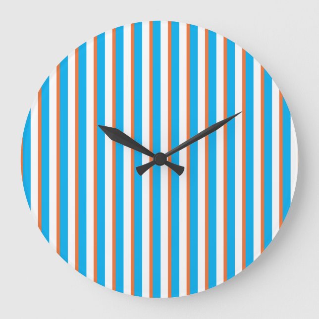 Redondo Grande Reloj de pared: Naranja, azul turquesa, franjas bl (Anverso)