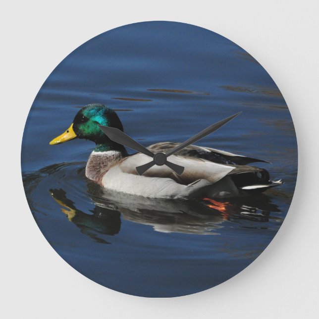 Redondo Grande Reloj de pared, pato mallard (Anverso)