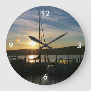 Redondo Grande Reloj de pared/veleros cuadrados en la puesta del