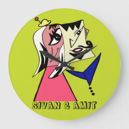 Redondo Grande Reloj de Pareja Personalizado de Dibujos Animados 