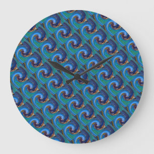 Redondo Grande Reloj de pavo real azul N verde con mosaico