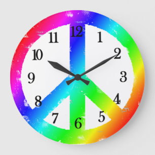 Redondo Grande Reloj de Paz Arcoíris Signo de Paz