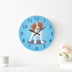Redondo Grande Reloj de perro de la Naranja de KiniArt Bretaña