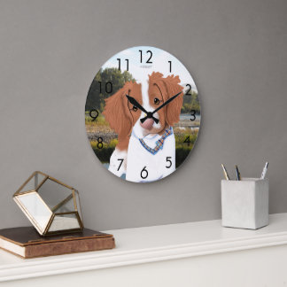 Redondo Grande Reloj de perro de la Naranja de KiniArt Bretaña