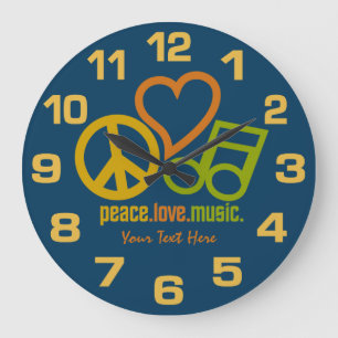 Redondo Grande Reloj de personalizados de música Peace Love