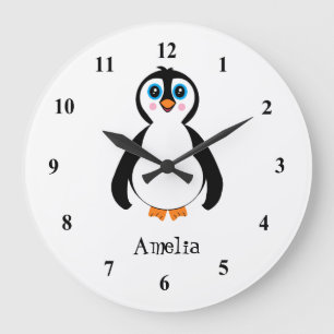 Redondo Grande Reloj de pingüino con mejillas rosadas