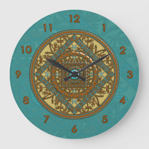 Redondo Grande Reloj de Pisces Mandala