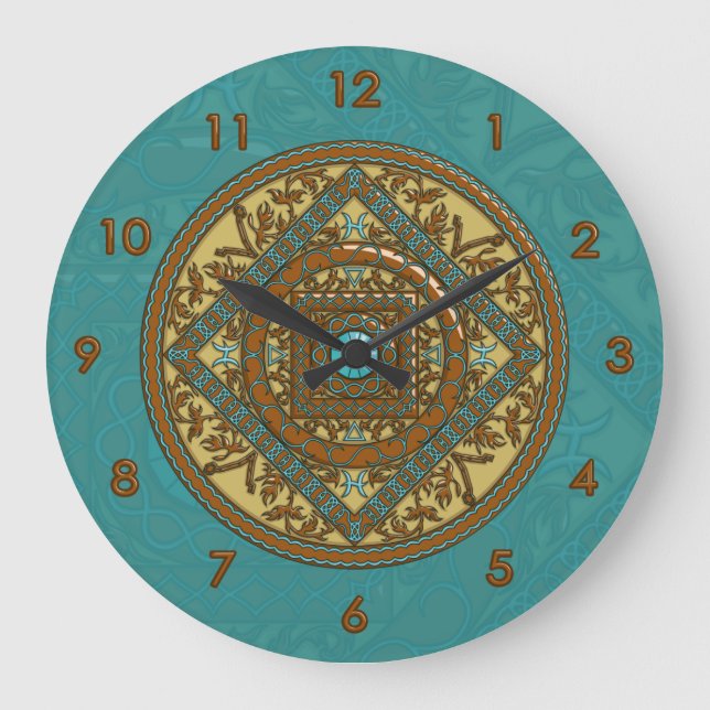 Redondo Grande Reloj de Pisces Mandala (Anverso)