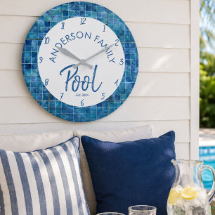 Redondo Grande Reloj de piscina familiar personalizado Decoración