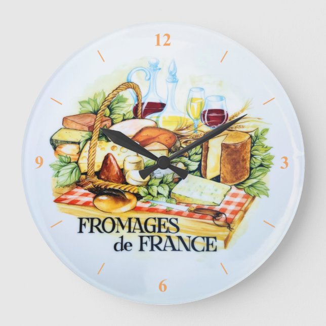 Redondo Grande Reloj de Pizza. Quesos De Francia (Anverso)