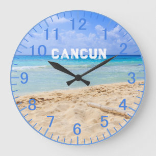Redondo Grande Reloj de playa de arena azul personalizado
