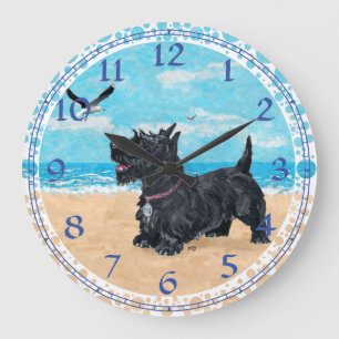 Redondo Grande Reloj de playa personalizado del Terrier Escocés