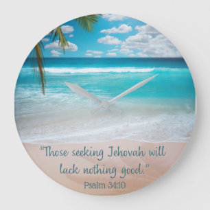Redondo Grande Reloj de playa tropical inspirador
