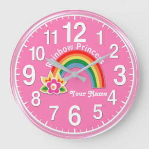 Redondo Grande Reloj de princesa arcoiris perSONALIZADO