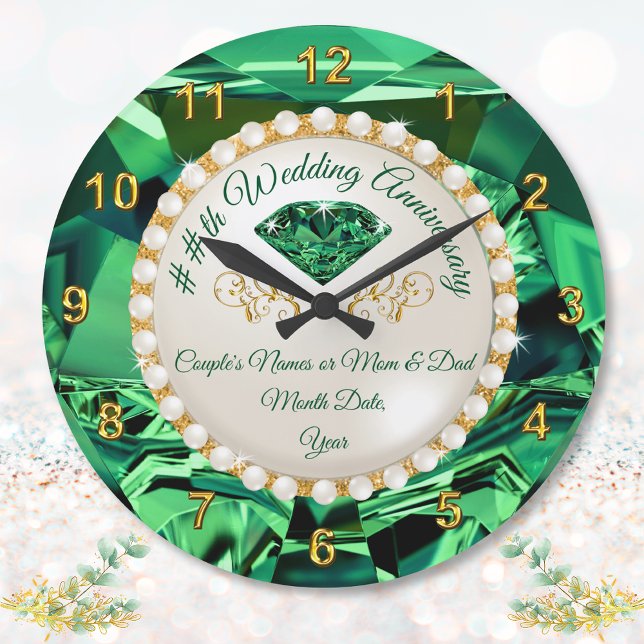 Redondo Grande Reloj de regalos 55, 35 o 20 del aniversario de Es (55th wedding anniversary gift for parents. 55 year anniversary gift. Emerald anniversary gifts. )
