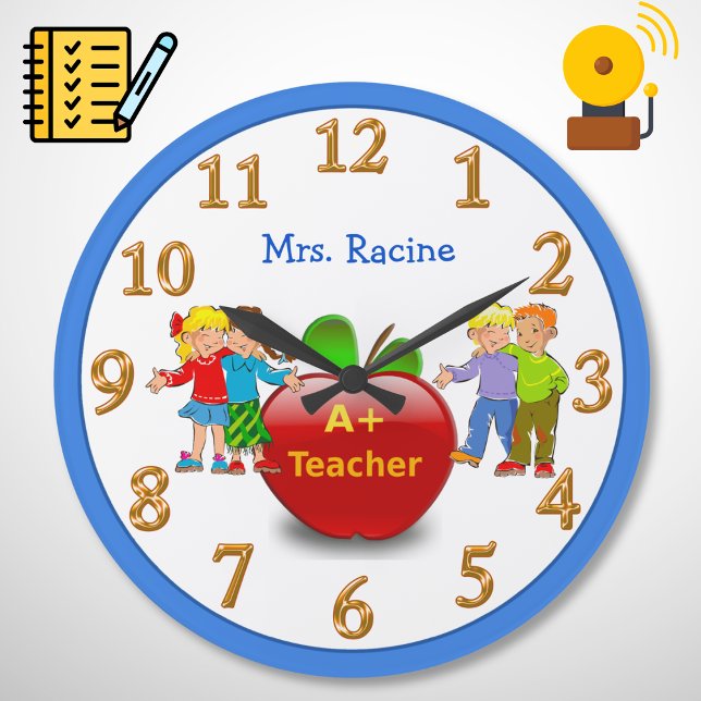 Redondo Grande RELOJ de regalos de agradecimiento a profesores PE (Teacher clock. Best teacher gifts. Teacher appreciation week gifts. Gifts for teachers personalized.)