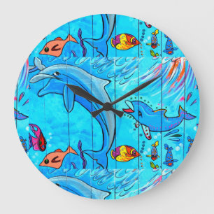 Redondo Grande reloj de risa del azul del delfín