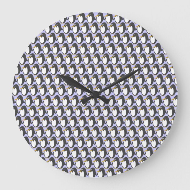 Redondo Grande Reloj de ronda de invasión de pingüinos (Anverso)