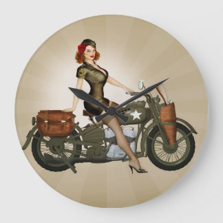 Redondo Grande Reloj de sargento Davidson Army Motorcycle Pinup