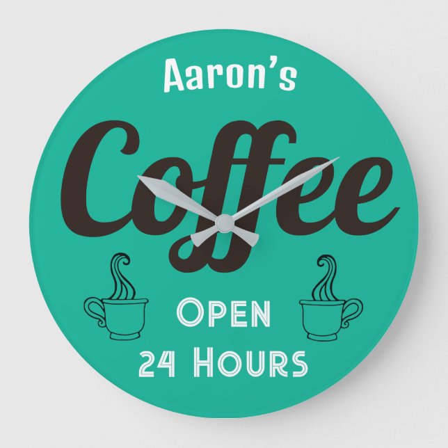 Redondo Grande Reloj de señal de cafetería personalizado (Anverso)