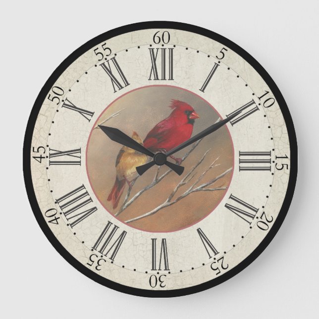 Redondo Grande Reloj de serie de artistas - Reloj de pájaro cardi (Anverso)