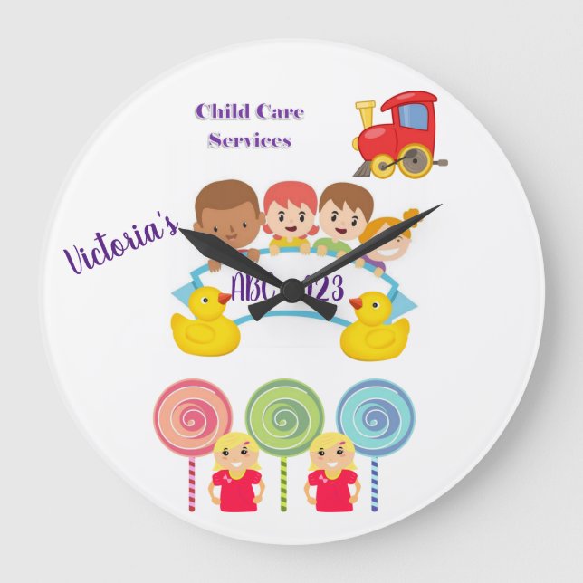 Redondo Grande Reloj de servicios de cuidado de niños (Anverso)