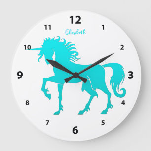 Redondo Grande Reloj de silueta de Unicornio bailando